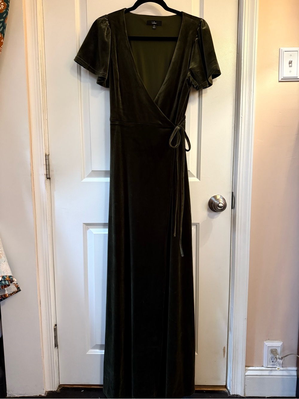 Lulu's Olive Green Velvet Wrap Maxi Dress Wedding Bridesmaid